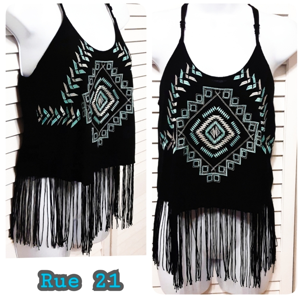 Rue 21 Adjustable Strap Racerback Fringe Top